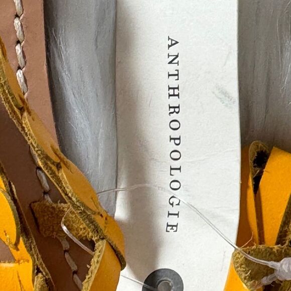 Anthropologie Pilcro Yellow Leather Ankle Tie Up Thong Sandals Sz 8 - Picture 7 of 7